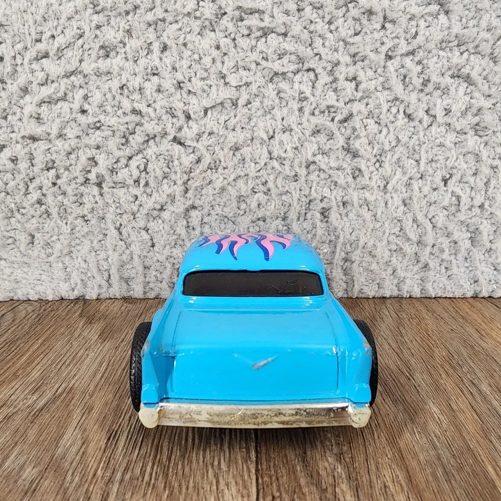 Vintage 1988 Mattel 1957 Chevy Bel Air Blue Pink Flames Hot Rod Toy Car